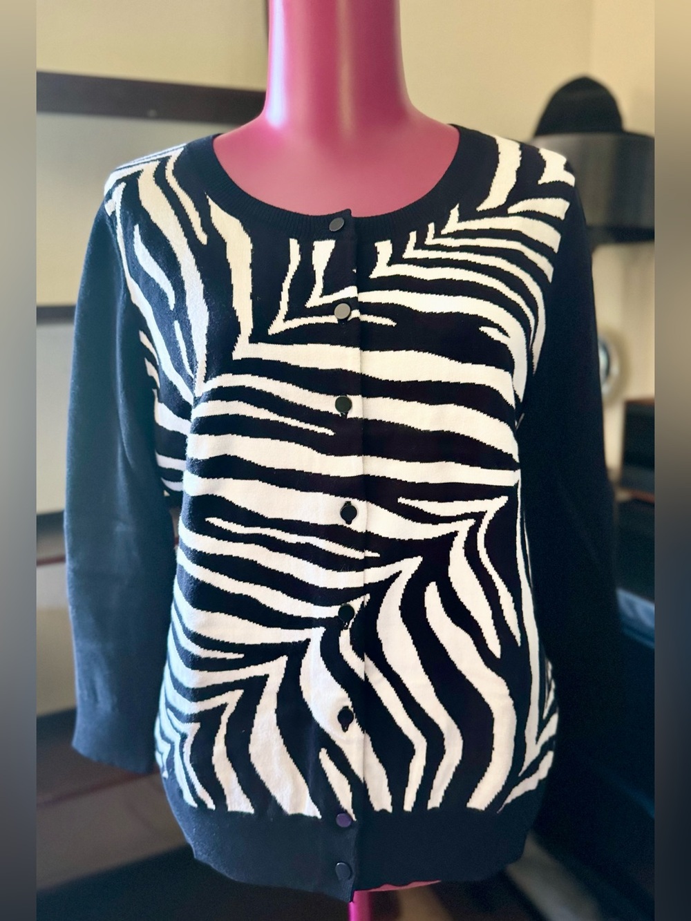 Talbots Black & White Zebra Print Cardigan